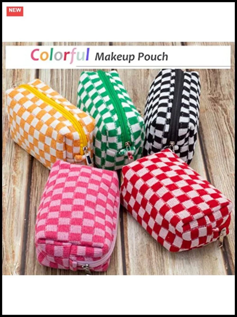 6 Pack Knit Checkered Travel Cosmetic Bags for Women - Purse Organizer Toiletry